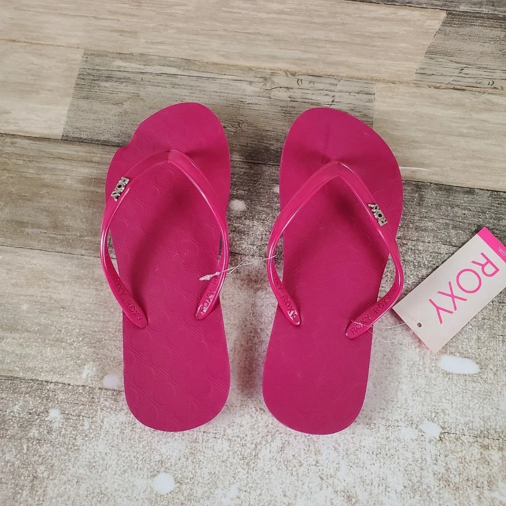 Roxy Viva VI Kid Flip Flop Sandal Sz 3 Hot Pink Leather Comfort Slip On Open Toe